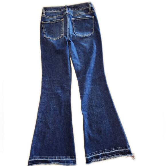 Flying Monkey Dark Wash Distressed High Rise Split Flare Leg Jeans, 28 - Picture 3 of 9
